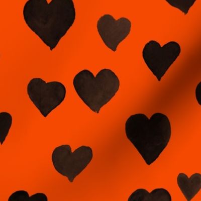 Watercolor Hearts in Black and Orange