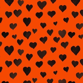 Watercolor Hearts in Black and Orange