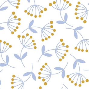 Minimalist Dandelions - Light Blue and Mustard - Floral - Flowers - Botanicals - Nature - Delicate - Home Decor
