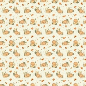 micro - Cute lions with orange jungle flowers on beige