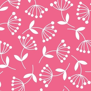 Minimalist Dandelions - Fuchsia - Pink - Girly - Baby Girl - Nursery Wallpaper -  Monochromatic - Floral - Flowers - Botanicals - Nature - Delicate - Home Decor