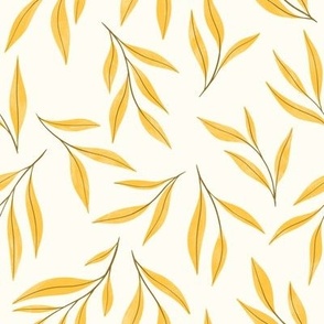 Tropical Mango Leaves / Summer / Tropical fruit Pattern | Yellow / Cream background | Large scale