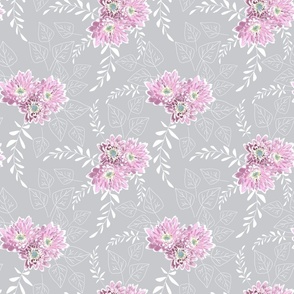 Pink flowers with white leaves on a light gray background.