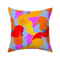 Colorful Seahorses - Hand drawn Orange Yellow Pink Red Seahorses - Large Scale