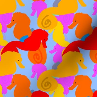 Colorful Seahorses - Hand drawn Orange Yellow Pink Red Seahorses  Small Scale