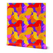 Colorful Seahorses - Hand drawn Orange Yellow Pink Red Seahorses  - Large Scale