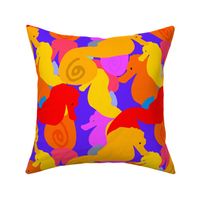 Colorful Seahorses - Hand drawn Orange Yellow Pink Red Seahorses  - Large Scale