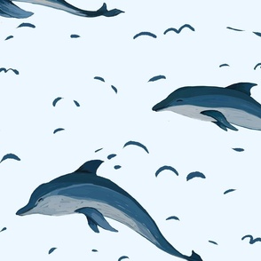 L-  Happily Swimming Dolphins - Blue