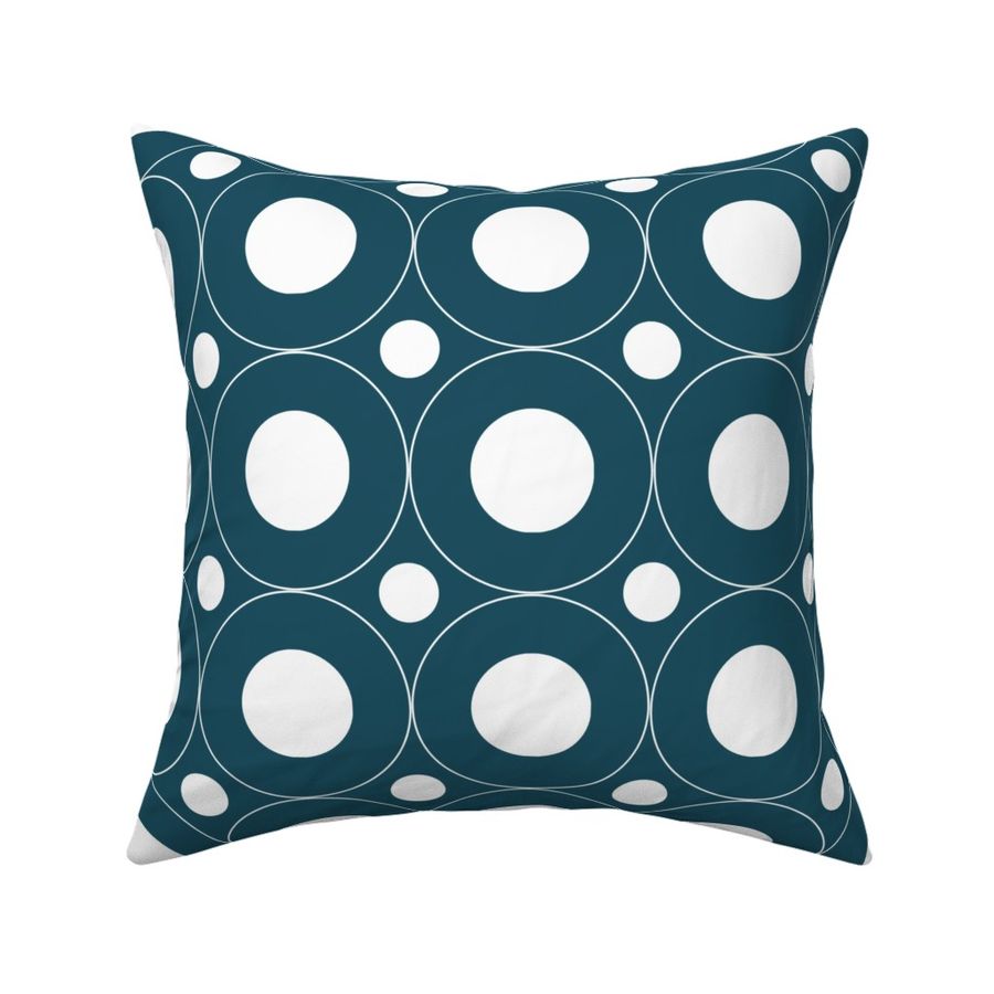 Dots and Circles Dark Teal and White Large