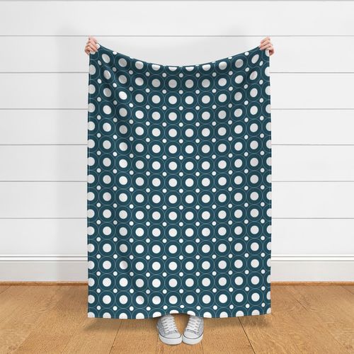 Dots and Circles Dark Teal and White Large