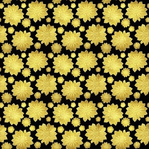 Vibrant Floral With Bold Gold Texture - Black and Gold , Small
