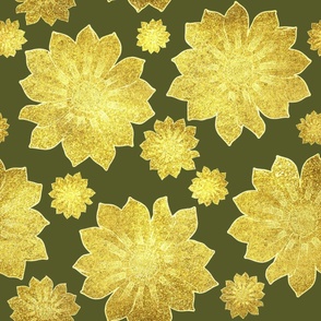 Vibrant Floral With Bold Gold Texture - Gold on Green, Large
