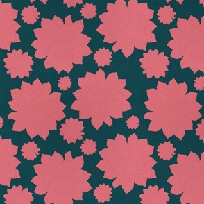 Coral Pink on Green Floral Block Print, Large
