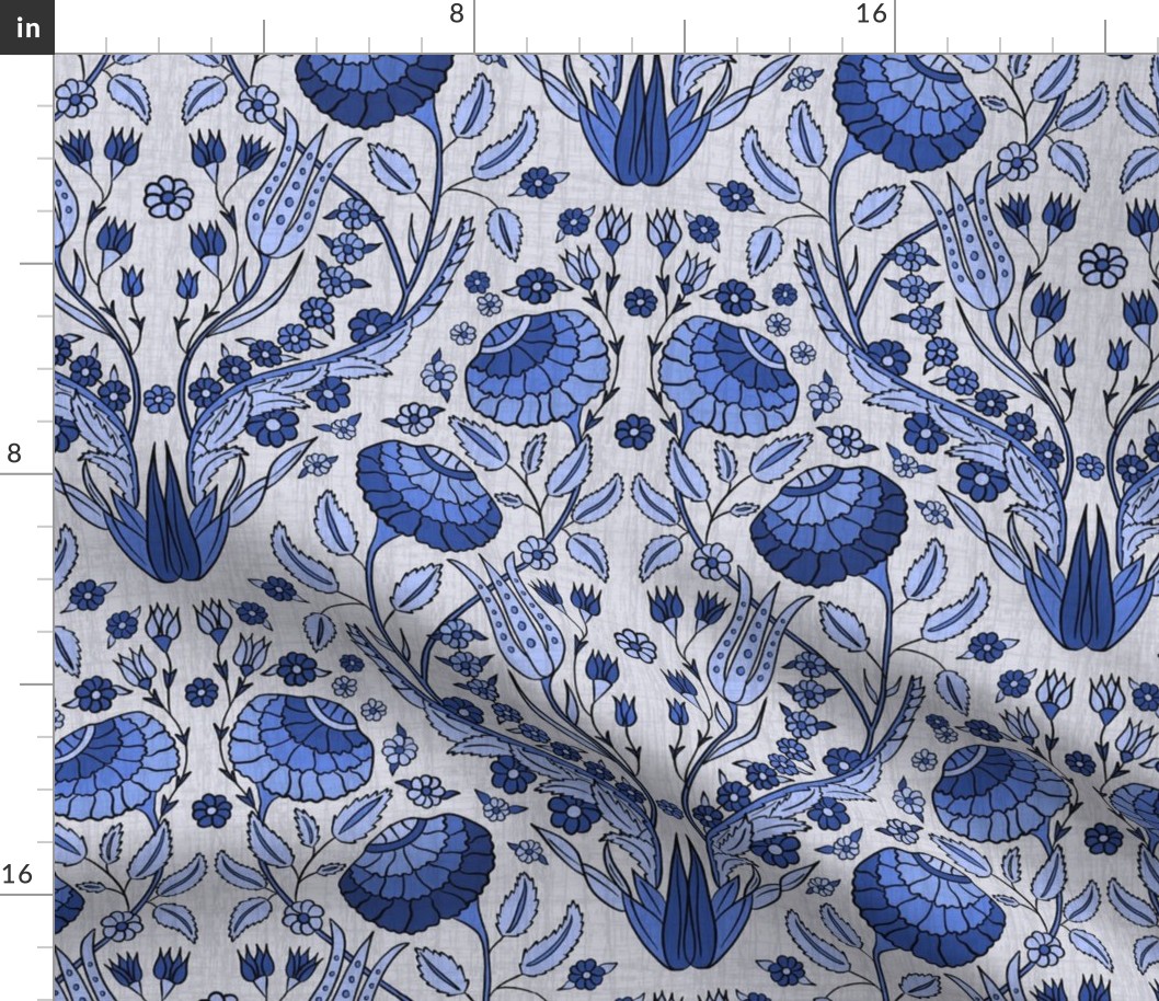 Iznik Floral, blue and gray, (L), 16" 
