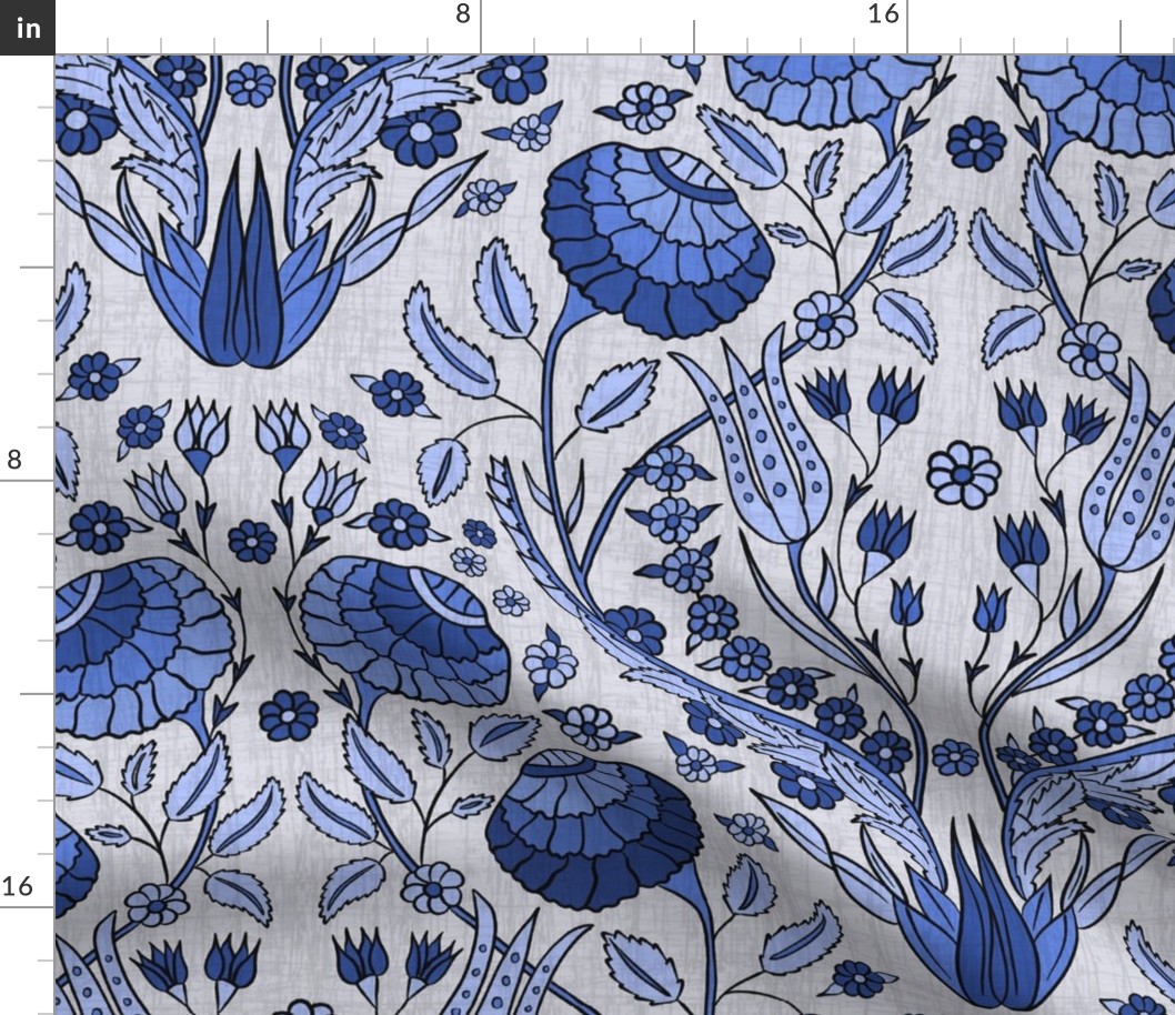 Iznik Floral, blue and gray, (XL) 24" 