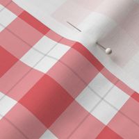 Small scale / 1 inch red windowpane plaid on white / Warm light scarlet and pastel rose gray gingham stripes / classic vichy caro 60s picnic checks square grid lines / 70s minimalism modern festive mens blender