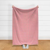 Small scale / 1 inch red windowpane plaid on white / Warm light scarlet and pastel rose gray gingham stripes / classic vichy caro 60s picnic checks square grid lines / 70s minimalism modern festive mens blender