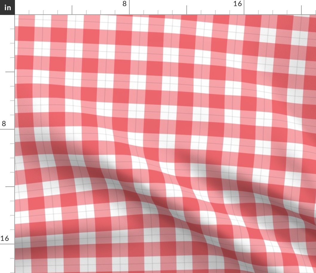 Small scale / 1 inch red windowpane plaid on white / Warm light scarlet and pastel rose gray gingham stripes / classic vichy caro 60s picnic checks square grid lines / 70s minimalism modern festive mens blender