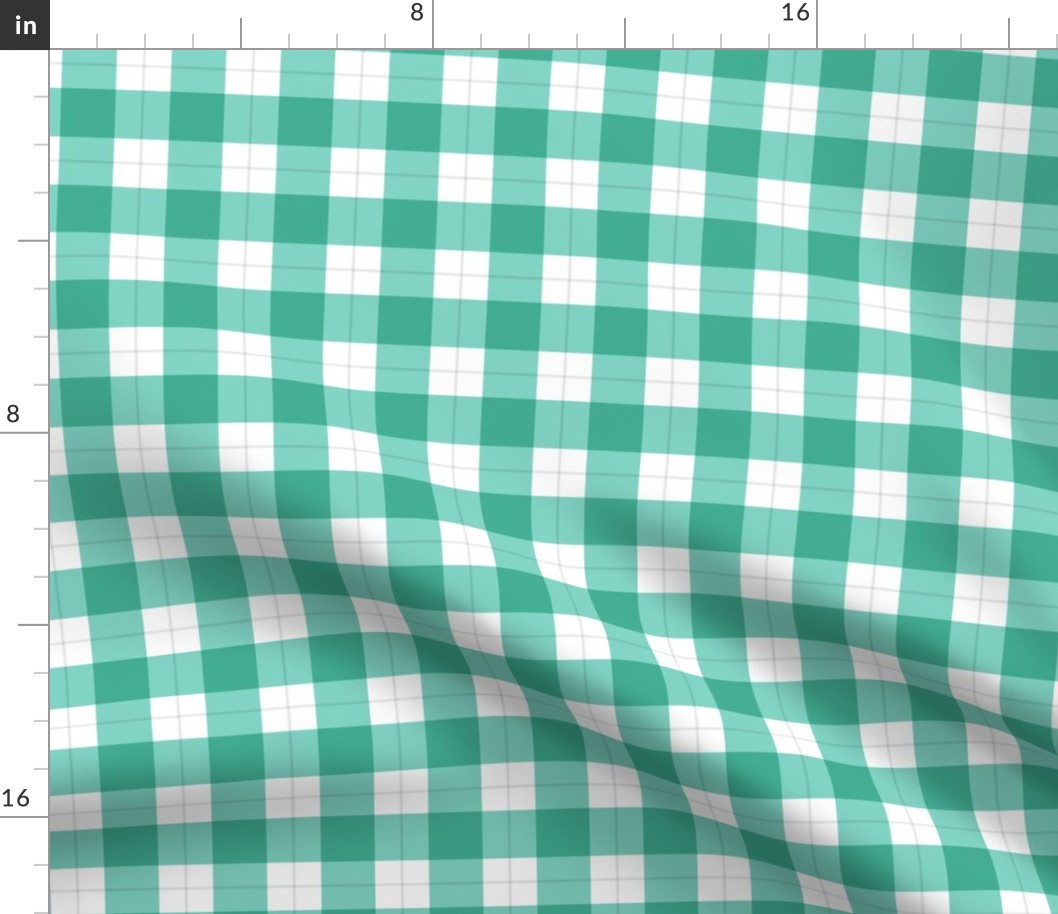Small scale / 1 inch green windowpane plaid on white / Cool light emerald and pastel mint gray gingham stripes / classic vichy caro 60s picnic checks square grid lines / 70s minimalism modern festive mens blender
