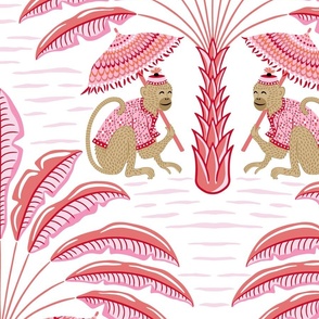 tropical playful monkeys/pink and coral/jumbo