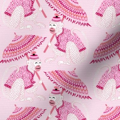 monkeys with parasols/pink textured/medium