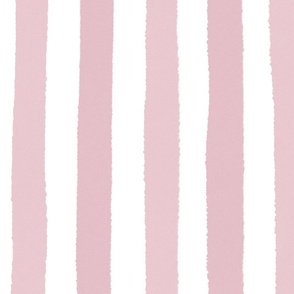 Large - Pink and white wonky handdrawn stripe with textured edges - cute kids room nursery stripe - vertical stripes - painted stripe -