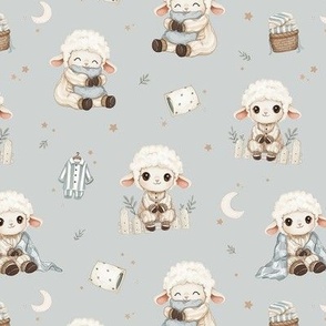 Cozy Lamb Sleepover - SMALL - grey blue