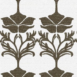 Art Deco Florals choc brown and white metallic wallpaperL