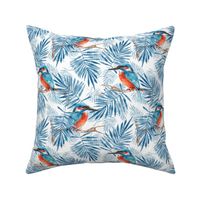 Watercolor kingfisher birds and leaves | blue