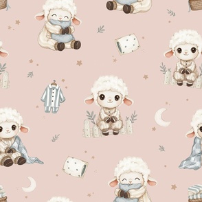 Cozy Lamb Sleepover - wallpaper - powder pink
