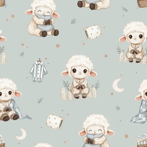 Cozy Lamb Sleepover - wallpaper - mint
