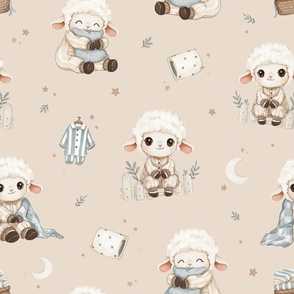 Cozy Lamb Sleepover - wallpaper - dark beige