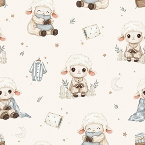 Cozy Lamb Sleepover - wallpaper - beige