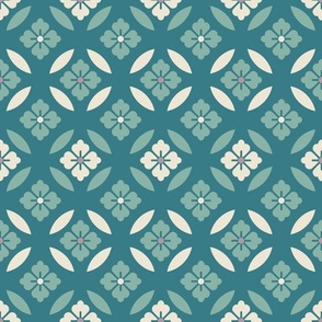 Little geometric flowers - teal green and blue