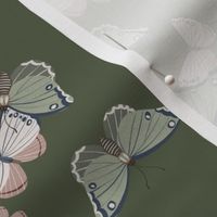 Green and creamy butterflies, moody green
