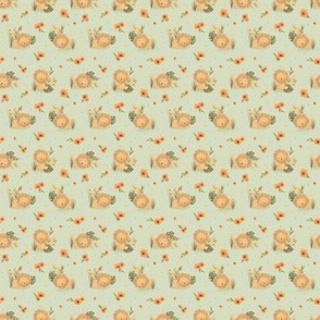 micro - Cute lions with orange jungle flowers on light green