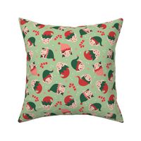Cute Kawaii Christmas elves - Elf girls and boys with snowflakes and candy canes red green on matcha
