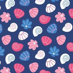 Seashells scatter print, pink, blue, white, beach, swimwear coastal summer XS