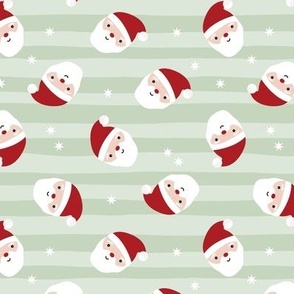 Happy Holidays - Santa Claus on stripes with snowflakes kawaii kids Christmas design on vintage green 