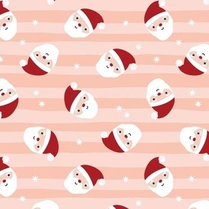 Happy Holidays - Santa Claus on stripes with snowflakes kawaii kids Christmas design on blush 