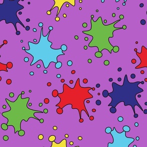 Artist Paint and Ink Splatters, Splashes and Spots on purple background