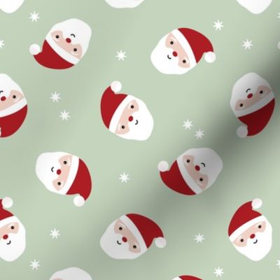 Minimalist Santa Claus - Kawaii Christmas Holidays Snowflakes on green 