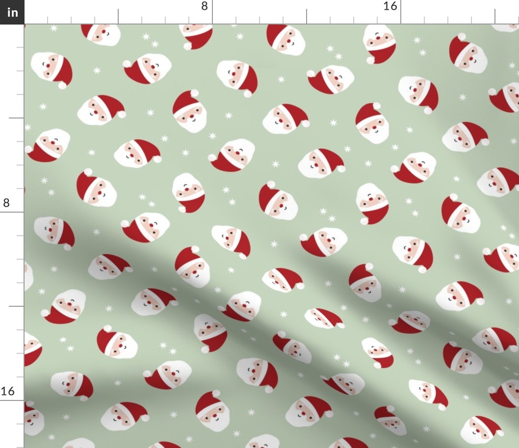 Minimalist Santa Claus - Kawaii Christmas Holidays Snowflakes on green 