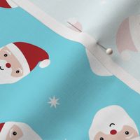 Minimalist Santa Claus - Kawaii Christmas Holidays Snowflakes on blue 