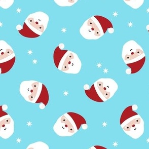 Minimalist Santa Claus - Kawaii Christmas Holidays Snowflakes on blue 