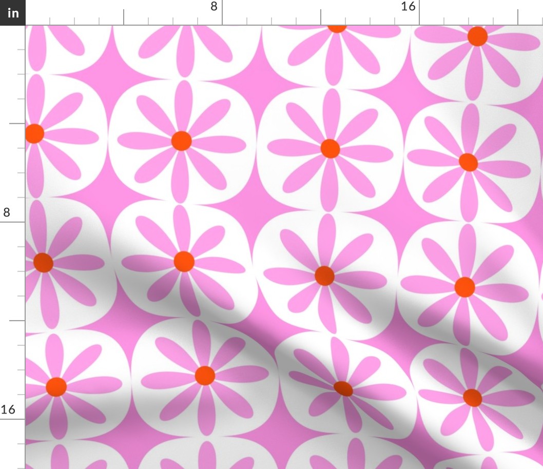 Retro Hot Pink Mod  Flowers with Mid Century Starbursts 
