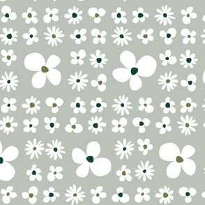 Scandi Daisies Garden Bed - White on Sage - Small