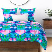 Swimming Fish And Flowers Retro Modern Dreamy Ocean Life Azure Blue, Bubblegum Pink, Yellow And Turquoise Underwater World Retro Modern Repeat Pattern