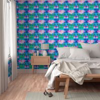 Swimming Fish And Flowers Retro Modern Dreamy Ocean Life Azure Blue, Bubblegum Pink, Yellow And Turquoise Underwater World Retro Modern Repeat Pattern