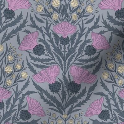 MEDIUM thistle - dandelion  |  pink and  grey  | flowering weed 